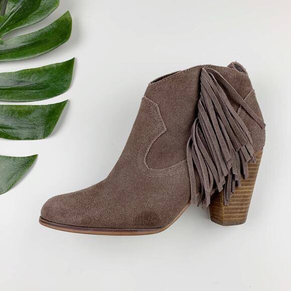 Steve Madden Ohio Western Ankle Boots Fringe Taupe Suede Heeled Women's 8.5 - Picture 8 of 14